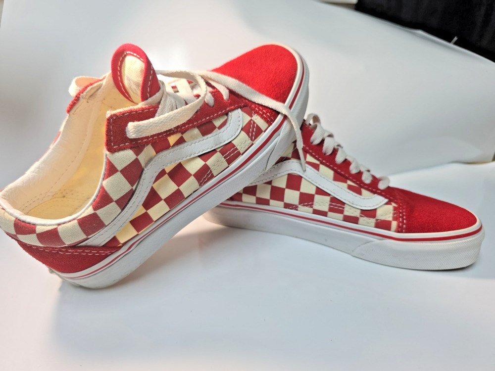 Vans Womens Old Skool Primary Checkerboard Racing Red White Suede Shoes Size 5.5